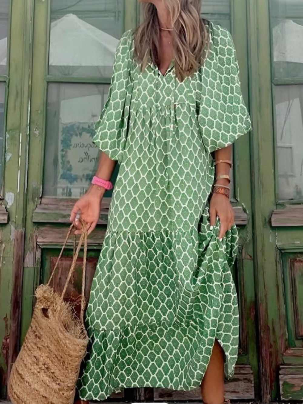 BRAND NEW: Amazon Green Printed Boho Maxi Dress
